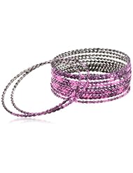 Chamak by priya kakkar Set of 12 Handmade Braided Metal Shaded Bangle Bracelet, 7.5"