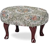Coaster Queen Anne Style Footstool with Floral Damask Covered, Cherry Finish