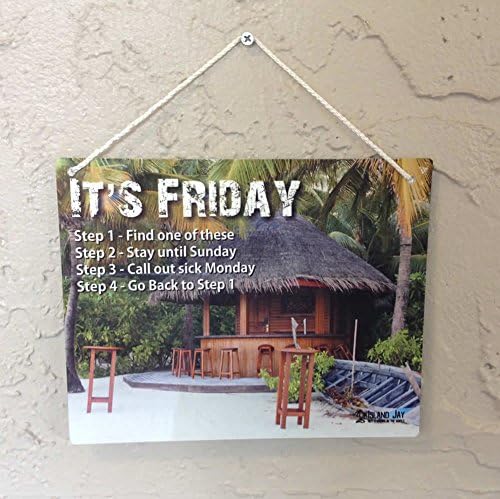 Beach Sign It's Friday Caribbean Beach Boat Scene Tiki Bar 6"x7"