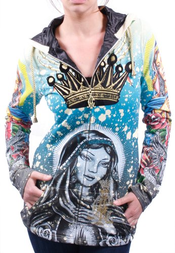 CHRISTIAN AUDIGIER Ed Hardy Womens Mary Faith Platinum Hoodie Sweatshirt