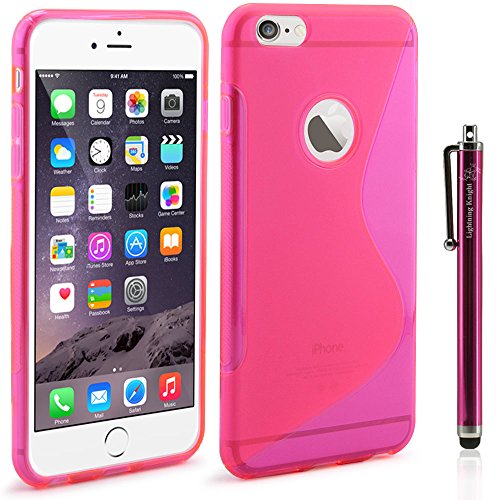 iPhone 6 Plus Case - LK S Shape Slim TPU Gel Rubber Soft Skin Silicone Case Cover for iPhone 6 Plus (5.5inch) + Stylus Pen (TPU - Hot Pink)
