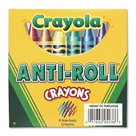 Crayon, Crayola Anti-Roll, 8 Ct., 4 x 1 2, Assorted Colors, Lift-Lid Box BIN52038B by Binney & Smith