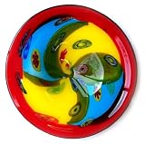 Murano Art Glass Vase Plate Red with Yellow, Blue A67