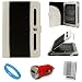 Black with White Portfolio Jacket Leather Case for Sony PRS-950 e-reader + Clear Screen Protector + Red USB Car Charger with LED Power Indicator + SumacLife TM Wisdom Courage Wristband