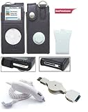Black Leather Case for Apple Ipod Nano + White Car Charger for Apple Ipod Nano + Data Cable for Apple Ipod Nano