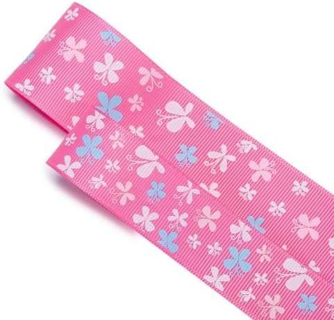 Finest Quality Luxurious Grosgrain Ribbon with Dancing Butterflies Print Design, French Ruban, Nastro! Neotrims is the Best Quality at a Great Wholesale Price and in 2 Widths Size of 25mm or 38mm For Apparel and Sewing Or Crafts. 3 Stunning Pastel Colours Options.