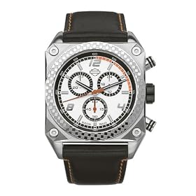 Harley Davidson Bulova Men's Watch--NEW for 2009. Silver patterned dial. Stainless steel case. Black leather strap. Water resistant to 50 meters, 165 feet. 76A125