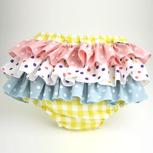 ブルマ フリフリ 黄色　ギンガムチェック　ベビー服　フリル　７０ｃｍ　８０ｃｍ　９０ｃｍ　９５ｃｍ