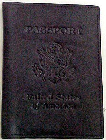 Black Leather USA Embossed Passport Holder Cover