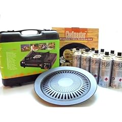 Gaskocher im Tragekoffer + Grillaufsatz + 8 Gaskartuschen