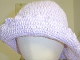Ht641, Hand Crocheted White Cotton Lilac Gimp Tweed Floppy Hat for Infants and Toddlers