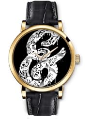 SPRAWL Aanalog Fashion Series Gold Ladies Watches of Genuine Black Leather Strap,Unique Wrist Watch for Women Girls Designed with E