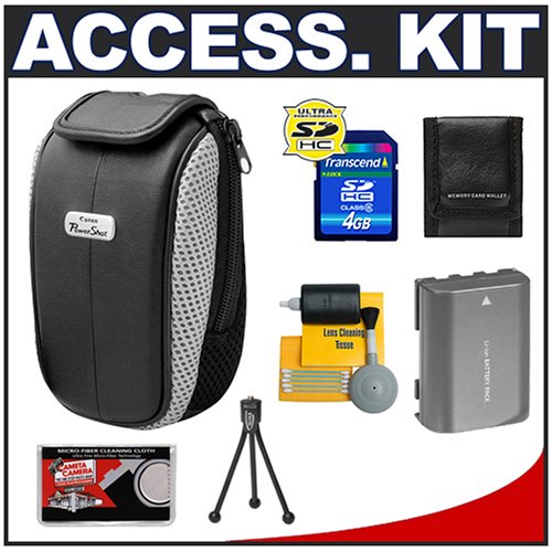 Canon PSC-100 Carrying Case with 4GB Card + Spare NB-2LH Battery + Cameta Bonus Accessory Kit for G7 & G9 Digital Cameras