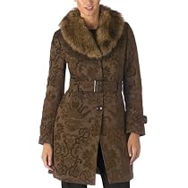 Tapestry Belted Coat with Faux Fur Collar