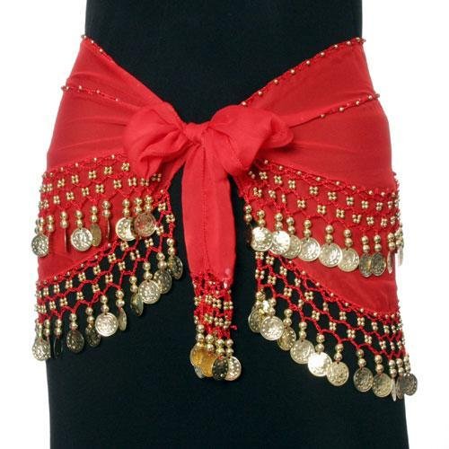 Red & Gold Coins Belly Dance Hip Wrap Belt