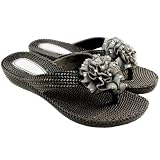 Womens Diamante Ruffle Wedge Flip Flops Sandals