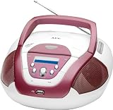 AEG SR 4339 Tragbares Stereo Radio (LC-Display, CD/MP3-Player, 60 Watt PMPO, USB 2.0) wei&szlig;/rosa