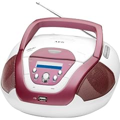 AEG SR 4339 Tragbares Stereo Radio (LC-Display, CD/MP3-Player, 60 Watt PMPO, USB 2.0) wei�/rosa
