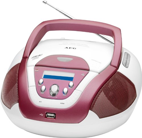 AEG SR 4339 Tragbares Stereo Radio (LC-Display, CD/MP3-Player, 60 Watt PMPO, USB 2.0) wei&szlig;/rosa