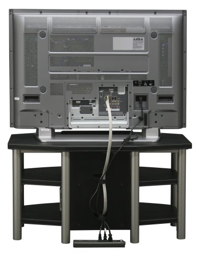 Bush Furniture Verona Small TV Stand, Black Leatherette/Satin Silver