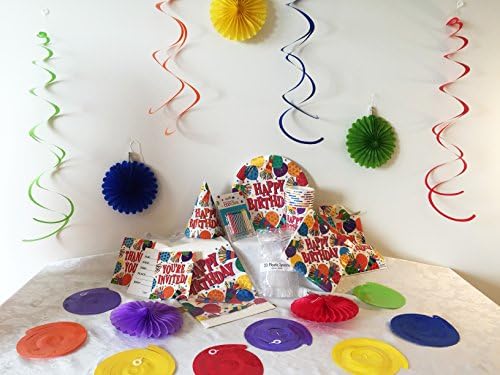 Kids Birthday Party in a Box - Colorful Party Supplies for Boys and Girls Featuring Decorations, Invitations and More for 8 Guests (bundle of 13 items)!