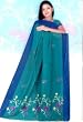 Blue embroidered russian georgette sari / saree/ wrap