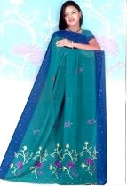 Blue embroidered russian georgette sari / saree/ wrap
