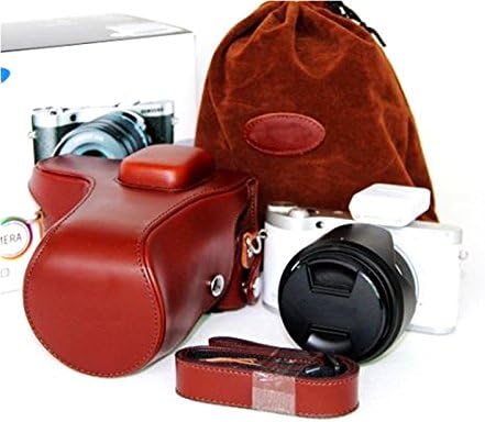 Retro Samsung NX300 Camera Genuine Leather Handmade Leather Carrying Bag Case Cover with Shoulder Strap + Pouch Bag - Brown