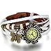 JewelryWe 5PSC New Women Wristwatch Butterfly Quartz Vintage Weave Wrap Leather Strap Girl Lady Bracelet Watch