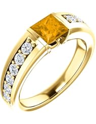 14K Yellow Gold 5.00x5.00mm Princess Cut Citrine and Diamond Ring -- LIFETIME WARRANTY