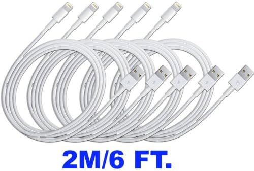 2020Products 5x iPhone 5s/5c/5 extra long 6.3ft 8 Pin to USB Charger Cable for iPhone 5 iPod Touch 5th Nano 7th Gen