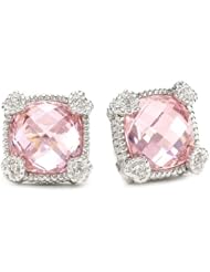 Judith Ripka "Linen" Pink Small Cushion Stone Stud Earrings