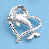 Sterling Silver Pendant - Dolphin Heart - 18mm Height