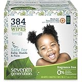 Seventh Generation Free and Clear Baby Wipes with Flip Top Dispenser, 384 Count