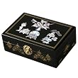 Handmade Mother Of Pearl, Black Lacquer & Gold Jewelry Box With Mirror - Buddhist Temple Design
