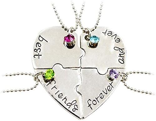 "Best Friend Forever and Ever"Set of 4 Pieces Heart Shape Pendant Friendship Puzzle Necklace