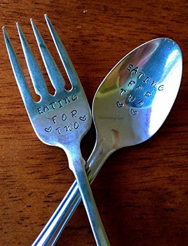 Eating For Two ~ Hand Stamped Fork or Spoon ~ Your Choice (or order both!). Unique Baby Shower Gift. Great for the New Mother/ Mother-to-Be. Pre-Owned or New Flatware Available