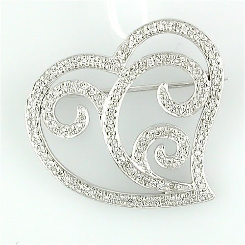 14K White Gold Diamond Heart Pin