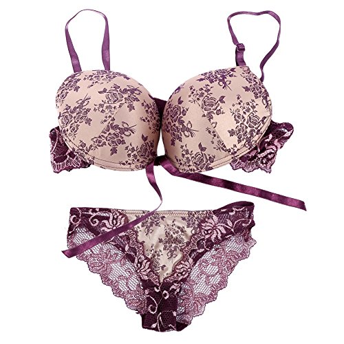 ROPALIA Sexy Women Lace Floral Printed Underwear Padded Push Up Bra Sets & Panty