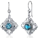 Victorian Style 2.00 Carats London Blue Topaz Round Cut Dangle Cubic Zirconia Earrings in Sterling Silver