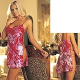 IMAGE OF Red Printed Burnout Silk Chemise Lingerie