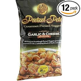 Pretzel Pete Gourmet Pretzel Nuggets, Cheese & Garlic, 8-Ounce Bags (Pack of 12)