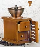 Hand Cranked Coffee Grinder, Brown Wood with Double Drawer
