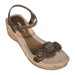 Girls' Xhilaration® Noelia Beaded Cork Wedge Sandals - Bronze