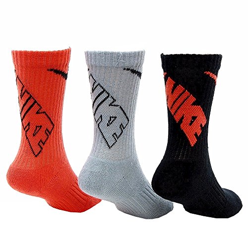 Nike Boy's 3-Pairs Graphic Performance Bright Orange Crew Socks
