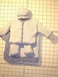 Cpk95bdbk, Knitted on hand knitting machine then finished by hand crochet Infant Boys outfit, containing Blue Chenille Denim Trim Cardigan Sweater, Pant, Hat set with matching Large 32?X46? blanket.