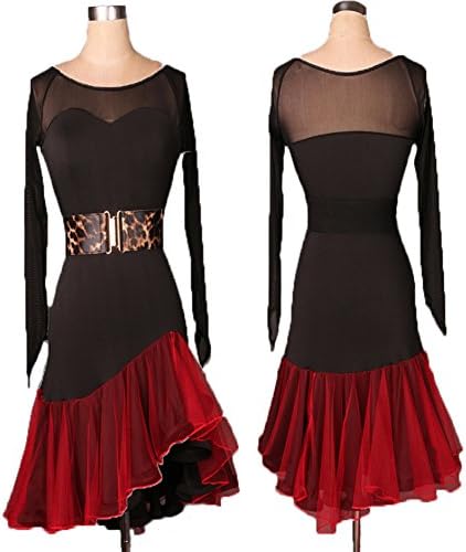 FERE8890 Women's Dancewear Competition Dancing Latin Practice Sexy Party Belt Dress Black-red XXL