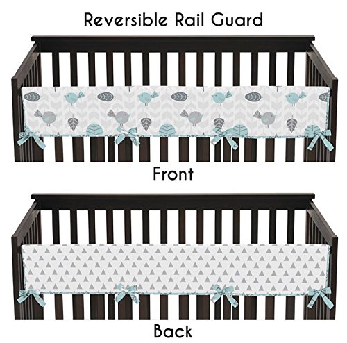 Sweet Jojo Designs Turquoise Blue and Gray Earth and Sky Long Front Rail Guard Baby Teething Cover Crib Protector Wrap