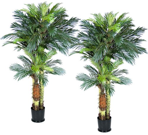 Arcadia Silk Plantation 6-Foot, 4-1/2-Foot, and 3-1/2-Foot Artificial Double Potted Palm Trees