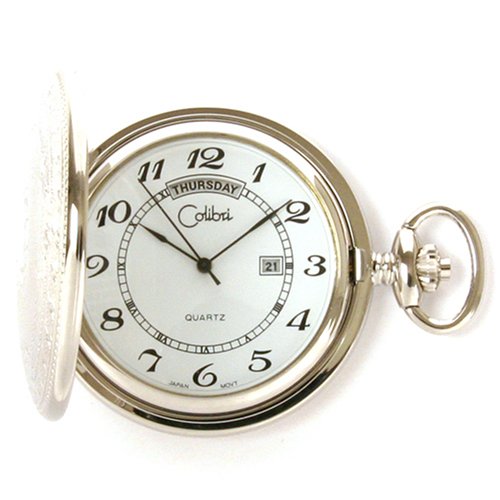 Colibri Hunting Case Silvertone Pocket Watch Fancy Design PWS095920
